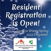 A background of a glistening tree covered in snow reads "Resident registration is open!"