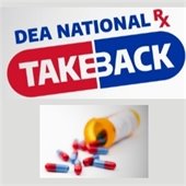 A photo of an overturned pill bottle reads "DEA National Rx Take Back Day."