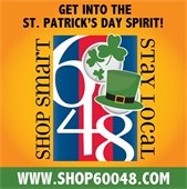 A logo with shamrocks dispersed in 60048 is beneath text that reads "Get into the St. Patrick's Day spirit!"