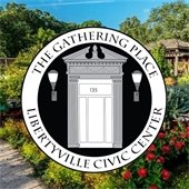 A garden sits behind a logo that reads "Libertyville Civic and Senior Center."