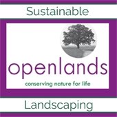 A purple background has lines marked with green on the top and bottom. In the middle is a white square with a black logo of a tree that reads "Openlands."