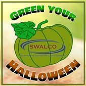 The background moves from green to orange. In the center is a green-hued pumpkin within text that says "Green Your Halloween."