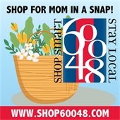 An illustration of a basket of flower with a header that says "Shop for Mom in a snap!"