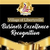 Gold ribbons line the top and bottom of a black background. White cursive text says "Business Excellence Recognition."