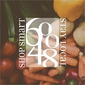 A variety of colorful vegetables sit behind a logo design that reads "60048 - Shop smart, stay local."
